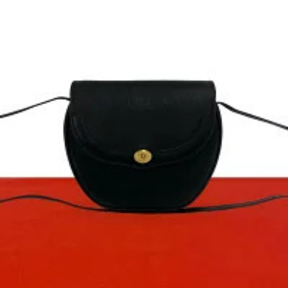Christian Dior Honeycomb Leather Sacoche Shoulder Bag Black